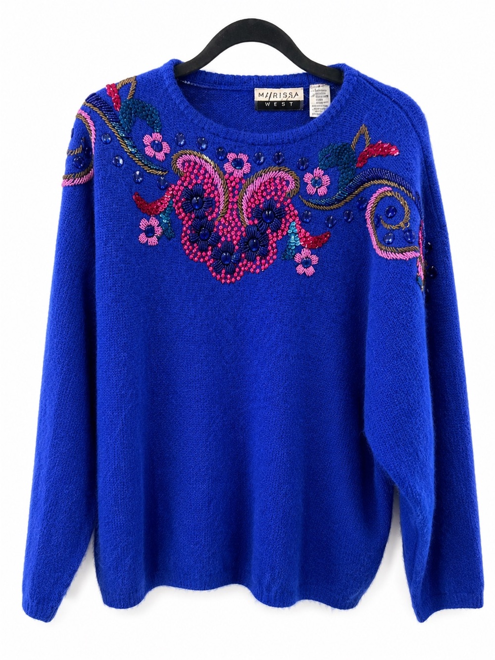 Marissa West Royal Blue Embroidered Crewneck Sweater